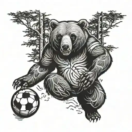 A Bear Playing Football In A Magical Forest