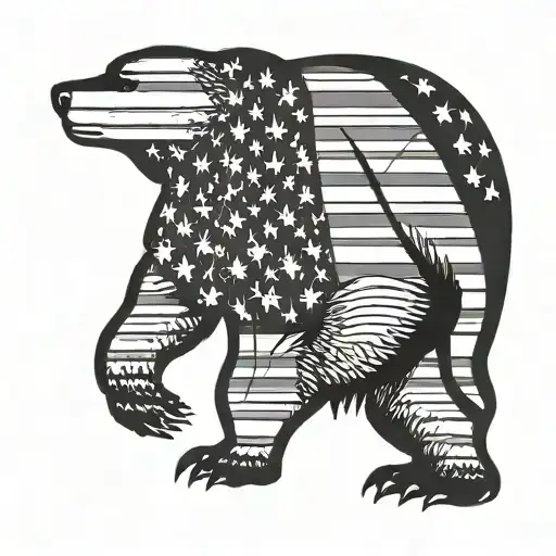 An American Flag Morphing Into A Bear Silhouette Filled