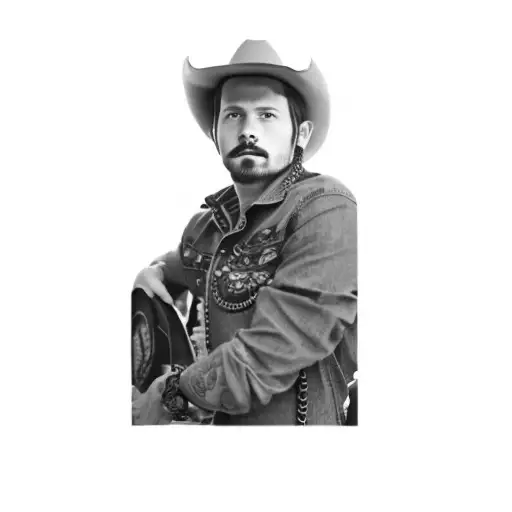 A Man In A Cowboy Hat With Western Rope Frame Cowboy Boots