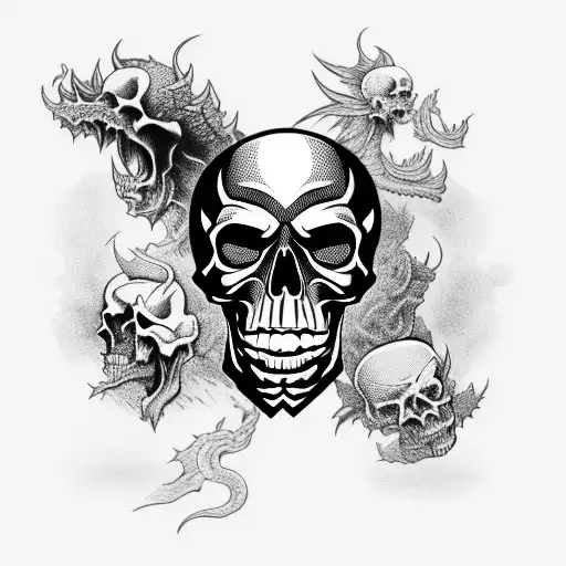 Black Skull With Dragons