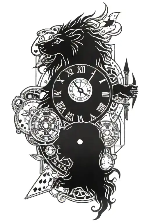 Clock And Lion Head And Compass And Dice And Playing Cards And Slot Machine