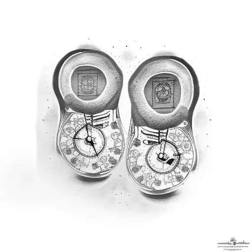 Baby Foot Prints With Clock And Flowers Around Ir