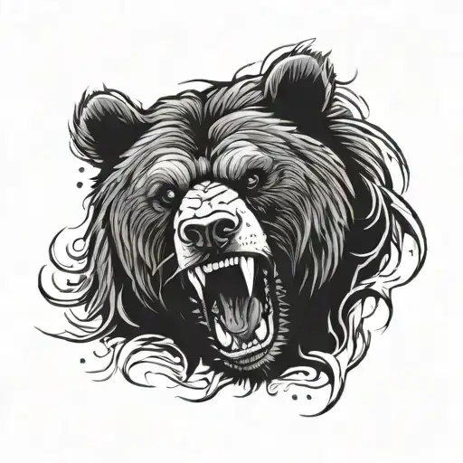 Angry Roaring Bear From Side Sketch Style
