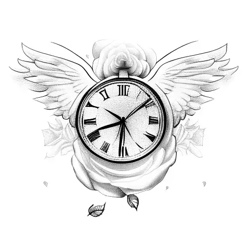 Angel With Rose And Doves And Clock