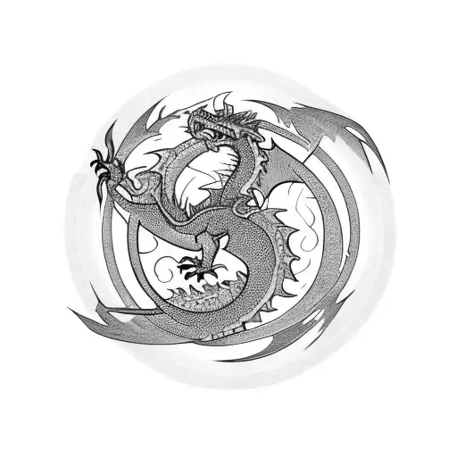 Tribal Flames With Dragon In Background