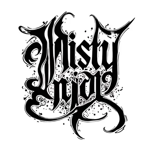The Name Misty Big Dark Font Curved Around The Top Of A Knee