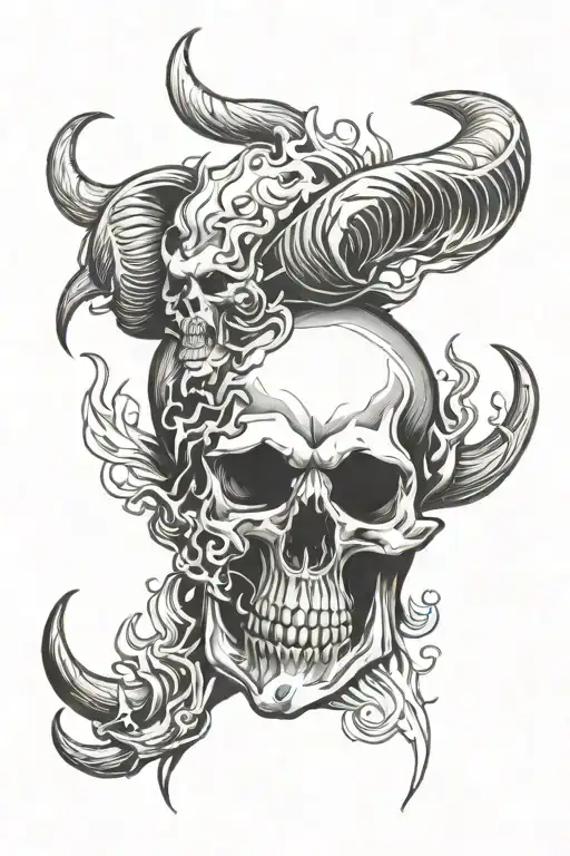 Demon Skull With Horns And Smoke