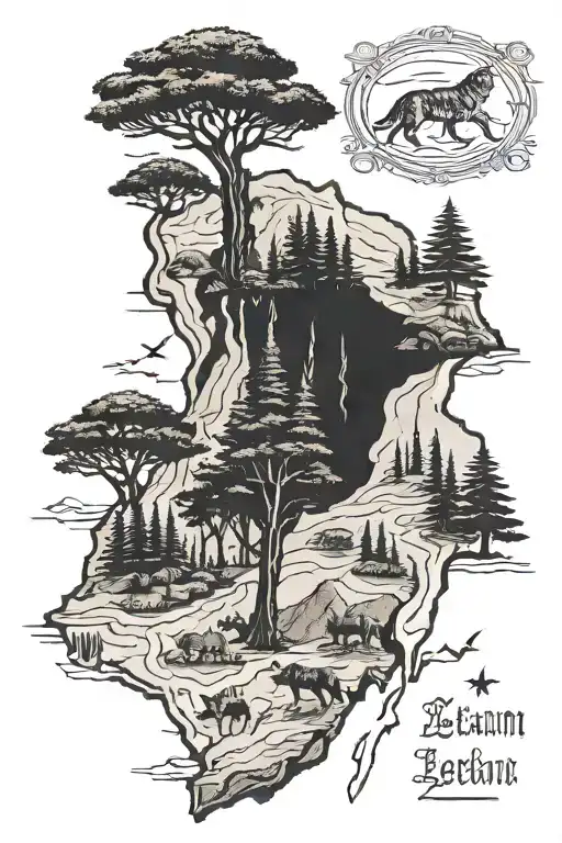 Lebanon Map With Cedar Tree Wolf Howling Ghada Name