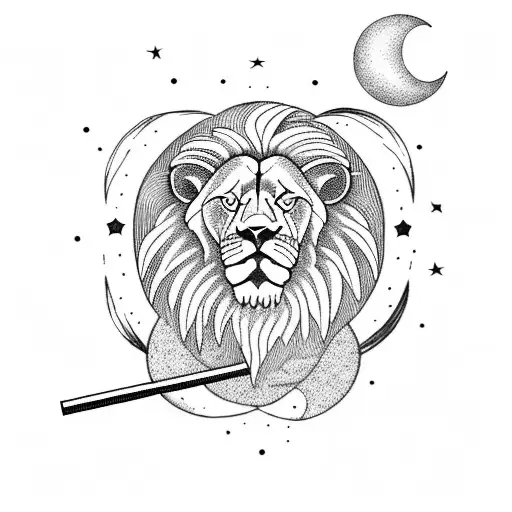 A Lion Smoking A Pipe With The Moon And Stars In The Background