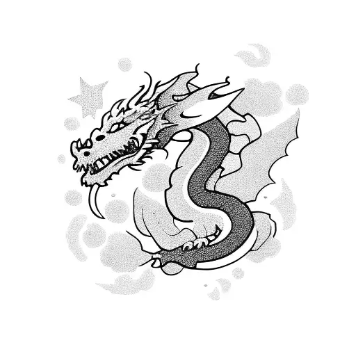 Dragon With Stars And Flowers