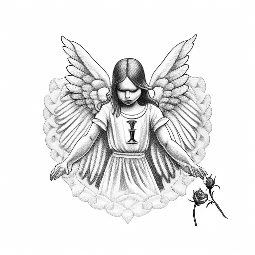 Angel With Rose And Doves And Clock