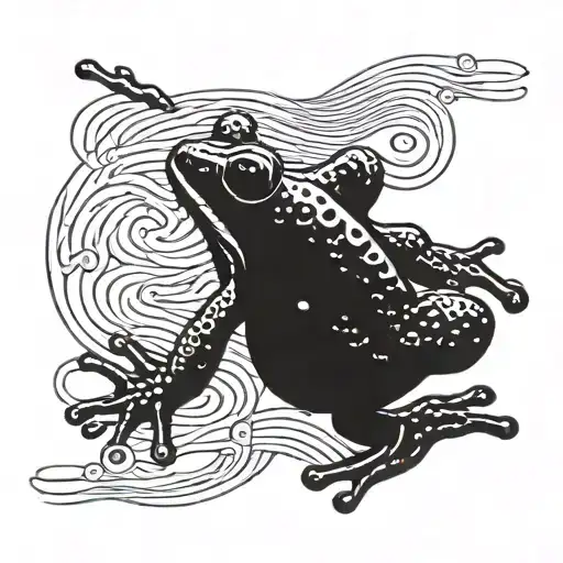 A Detailed Blackwork Tattoo Of A Frog Swimming In The Sea