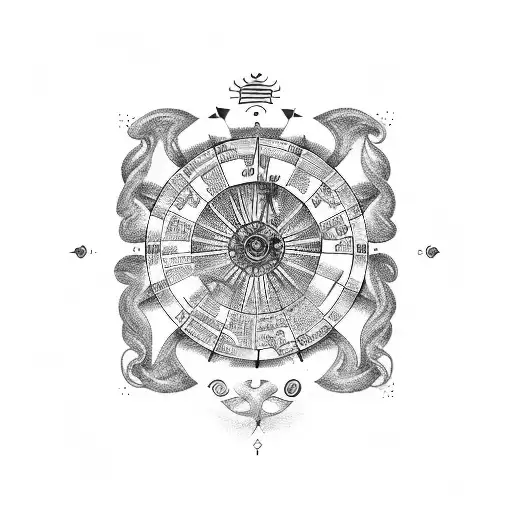 A Zodiac Wheel With Musical Notes And Instruments Incorporated Into The Design