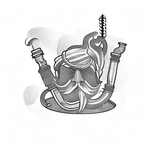 Indian Leather With Pipe Stand Near A Beard