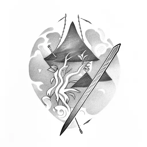 Sword With Ahield And Vegetation