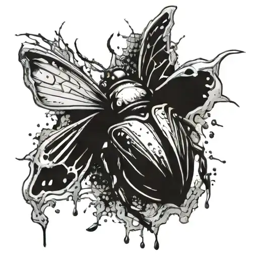 Smashed Crushed Bug With Juices Flowing Out And Broken Shell