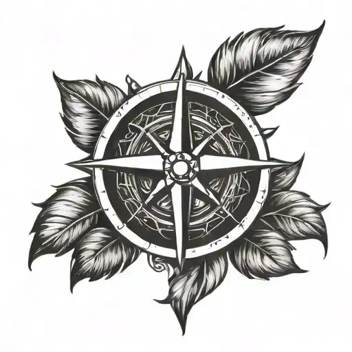 A Compass Rose With Laurel Wreaths Surrounding Neck