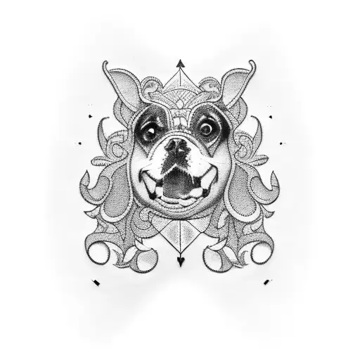 A Blackwork Tattoo Of A Dog Made Up Of Leather Stitching Patterns