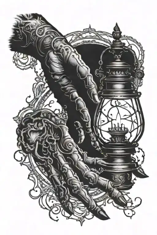 Gothic Horror Hand Reaching Out To Light Orb Lantern In Background