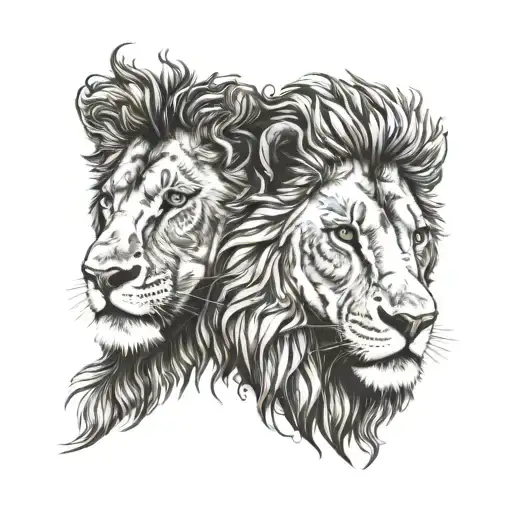 Lion And Lioness Protecting Each Other