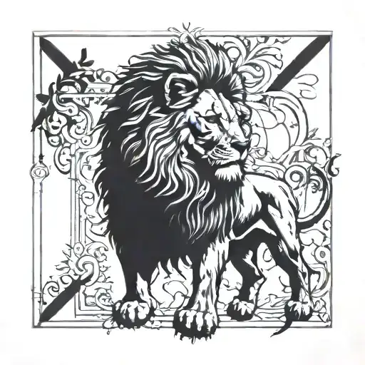 Lion With Cross In The Background