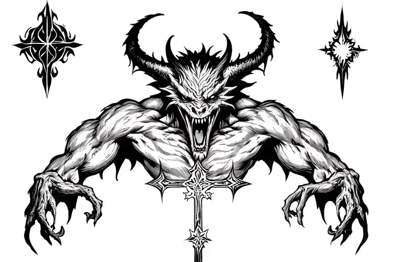 Big Demons With Little Cross In The Midle Of Chest