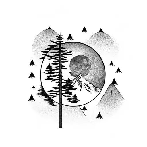 Black Circle Mountain Peak Pine Tree Treeline Full Moon