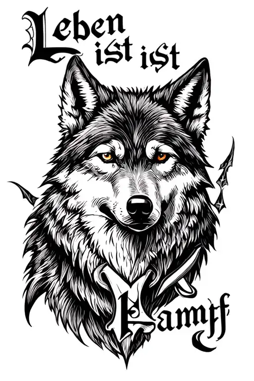 Create The Image Of A Wolf With A Wolf Tooth Rune And The Writing Leben Ist Kampf