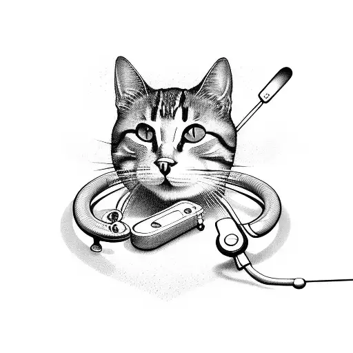 Nurse Cat Rocking Out With A Stethoscope Microphone