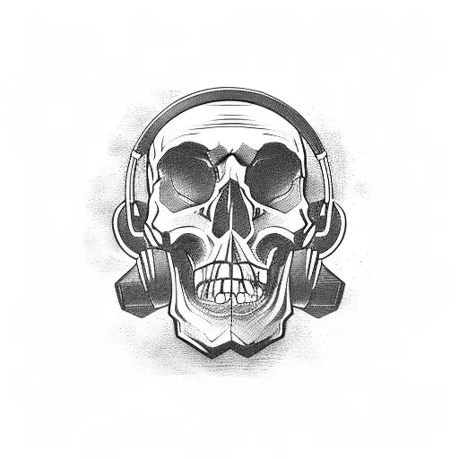 Skull With Gaming Headset And Workout Equipment