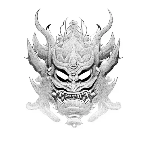 Oni Mask In Half With A Dragon