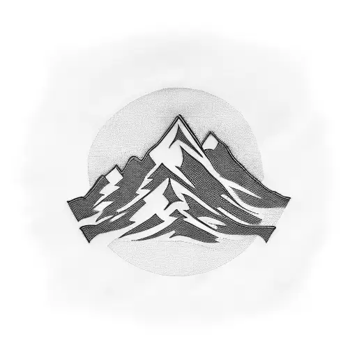 A Blackwork Tattoo Of A Mountain Range With A French Flag Flying On Its Peak