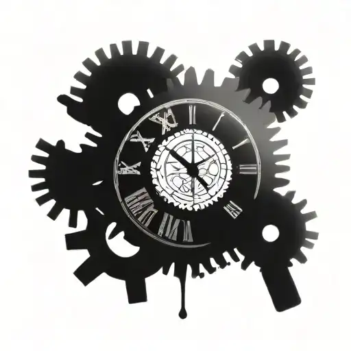 Clock Face With Gears And Roman Numerals With Hands Pointing At 10 And 21