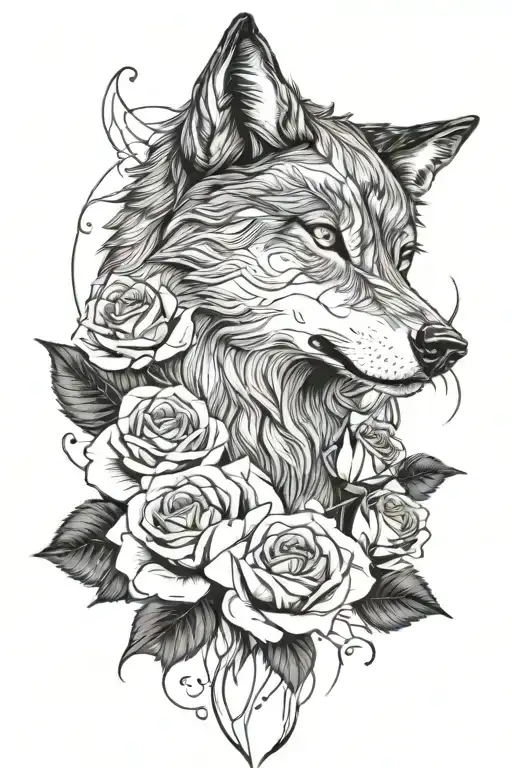 Wolf And Two Roses
