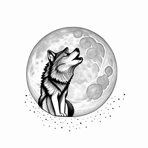 Wolf Howling At The Moon In A Field Of Wildflowers