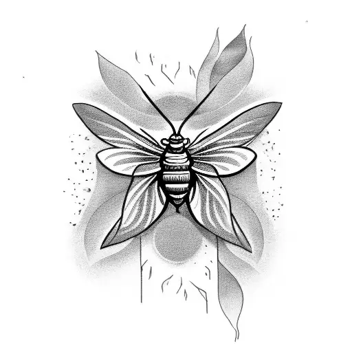 A Blackwork Tattoo Of A Horror Movie Scene Featuring A Creepy Moth And Eerie Botanicals