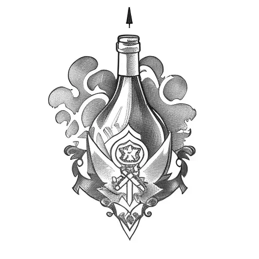 Wine Bottle Half Full With A Dagger And Circus Motifs