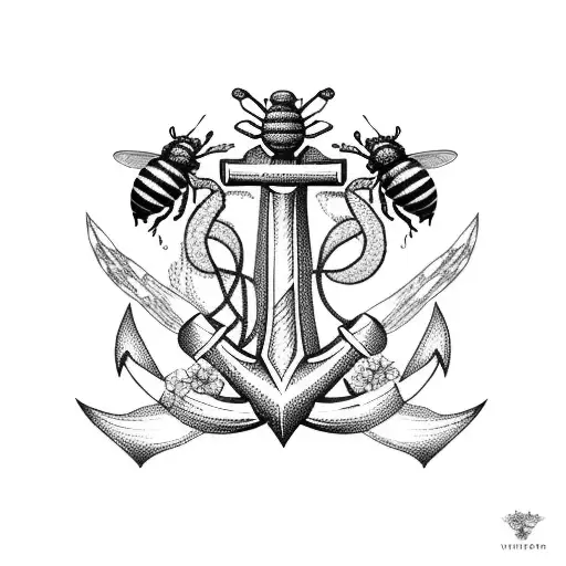 Anchor With Bees And Flowers