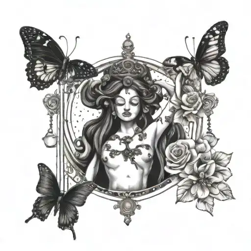 Libra Zodiac Sign With Butterflies And Black Goddess