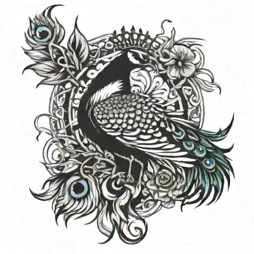 A Peacock Intertwined With A Crown Of Thorns