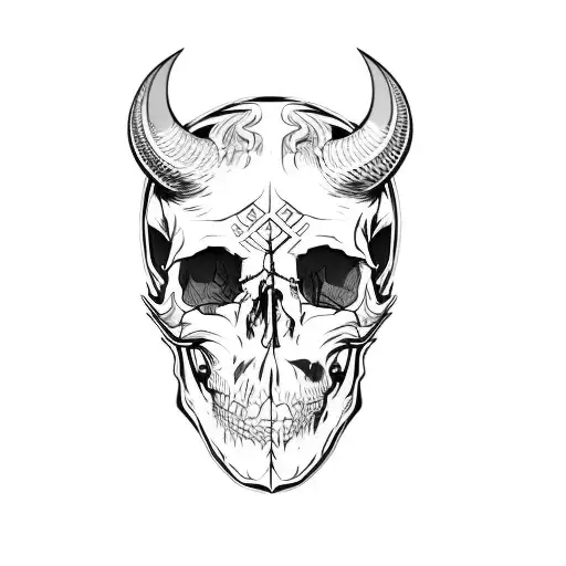 A Skull With Horns With A Frame Fragmented