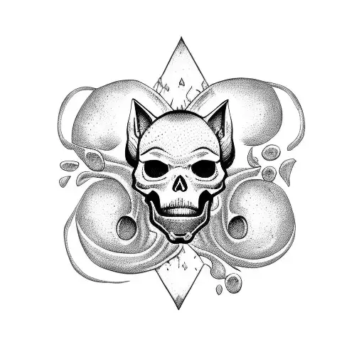 Beautiful Witch Long Hair Black Cats Skulls