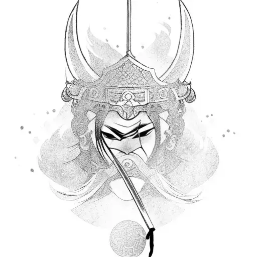 A Fierce Asian Warrior Woman Wielding A Katana