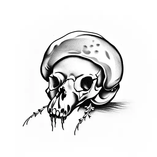 Animal Skull With Mushrooms Growing Out Of It And Bugs