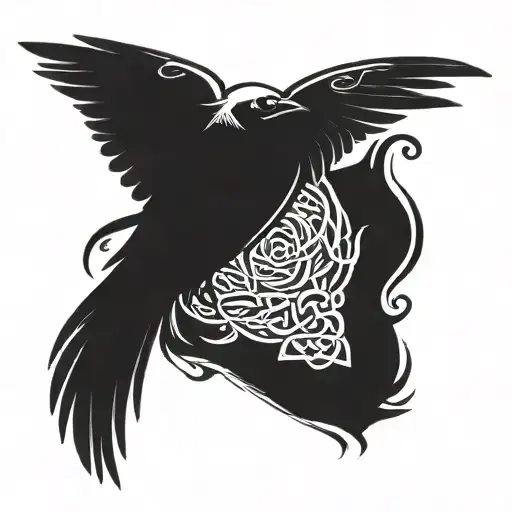 Celtic Tree Raven Wings Between Shoulder Blades Shoulder Left To Right