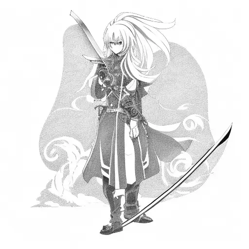 Anime Character Wielding A Sword In A Garden