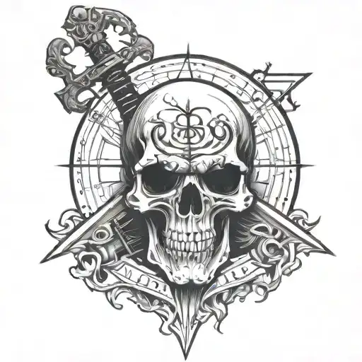 Vampire Skull And A Sword Piercing It With A Pentagram In The Background