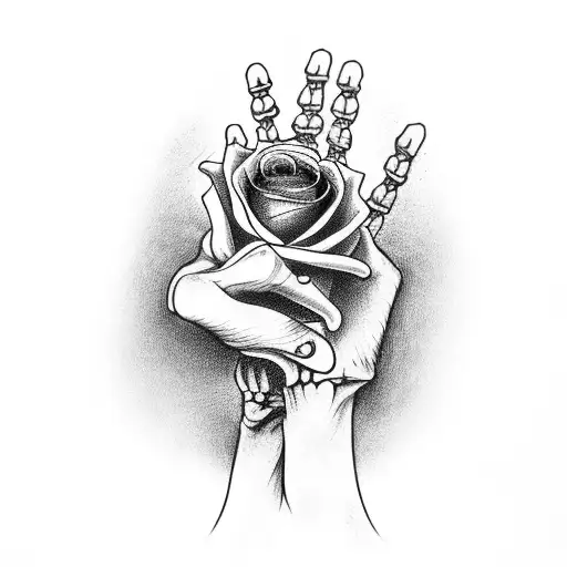 Skeleton Hand Holding A Droopy Rose