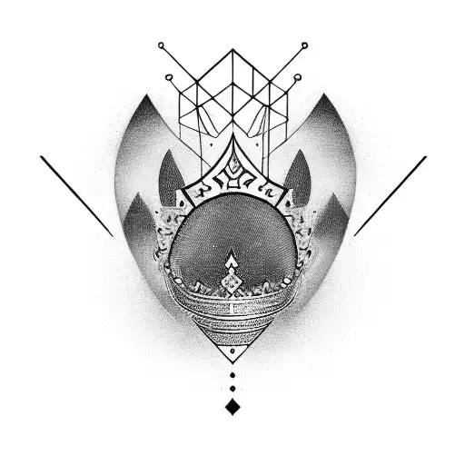 Abstract Geometric Design Incorporating A Crown And A Paw Print