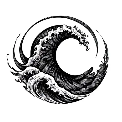 Freehand Enso Circle Shaped As Wave Forming The Shape